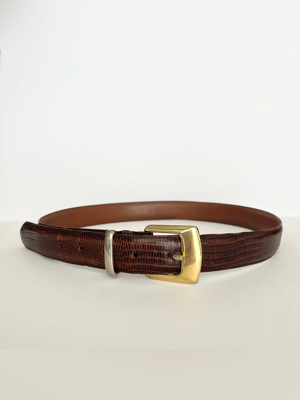 Vintage Cole Haan Women's Lizard-Embossed Brown Leather Belt Size L Southwestern